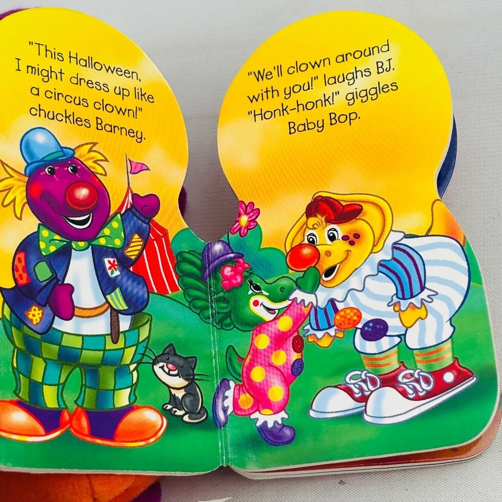 Barney Happy Halloween Pumpkin Plush Board Book 2000 Lyons Purple Dinosaur Vtg